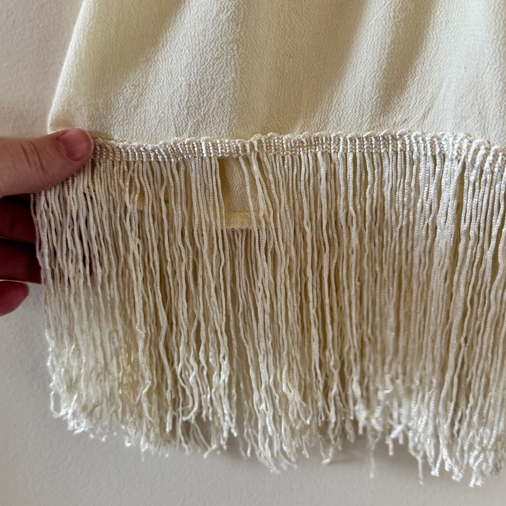 Boho Embroidered Peasant Dress Cream Fringe Festival Tunic Midi S - Picture 8 of 14